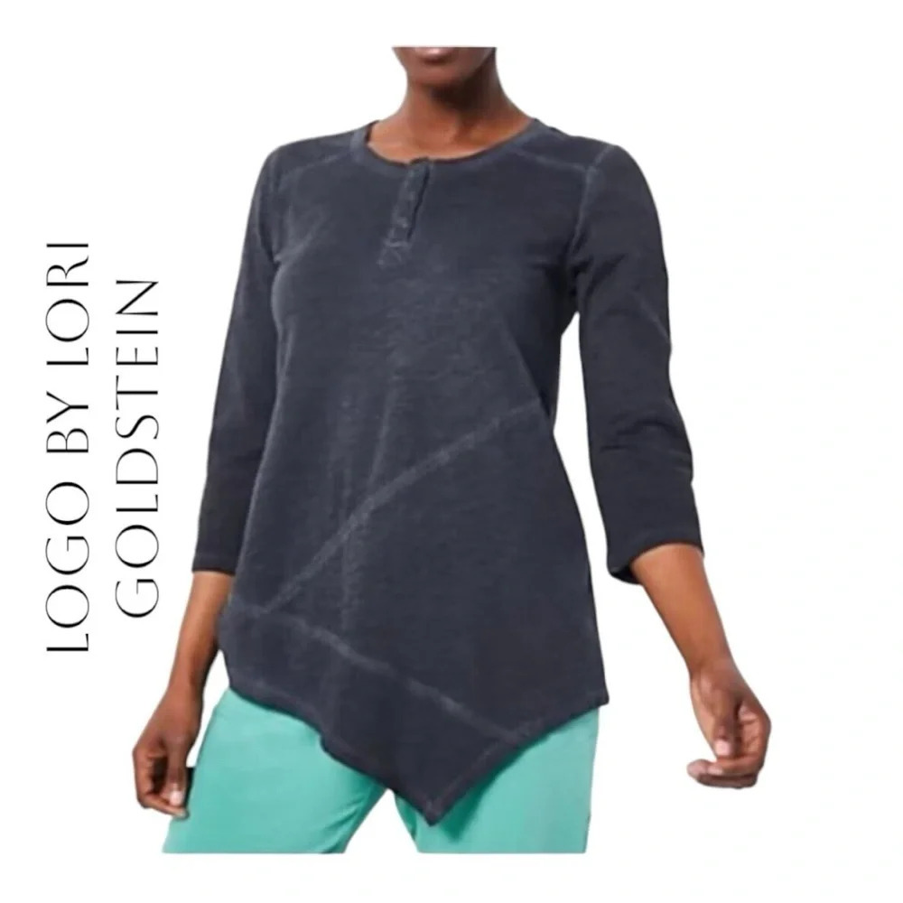 1947. LOGO BY LORI GOLDSTEIN ASYMMETRICAL 3/4 SLEEVE COTTON TOP SIZE‎ 1X GRAY